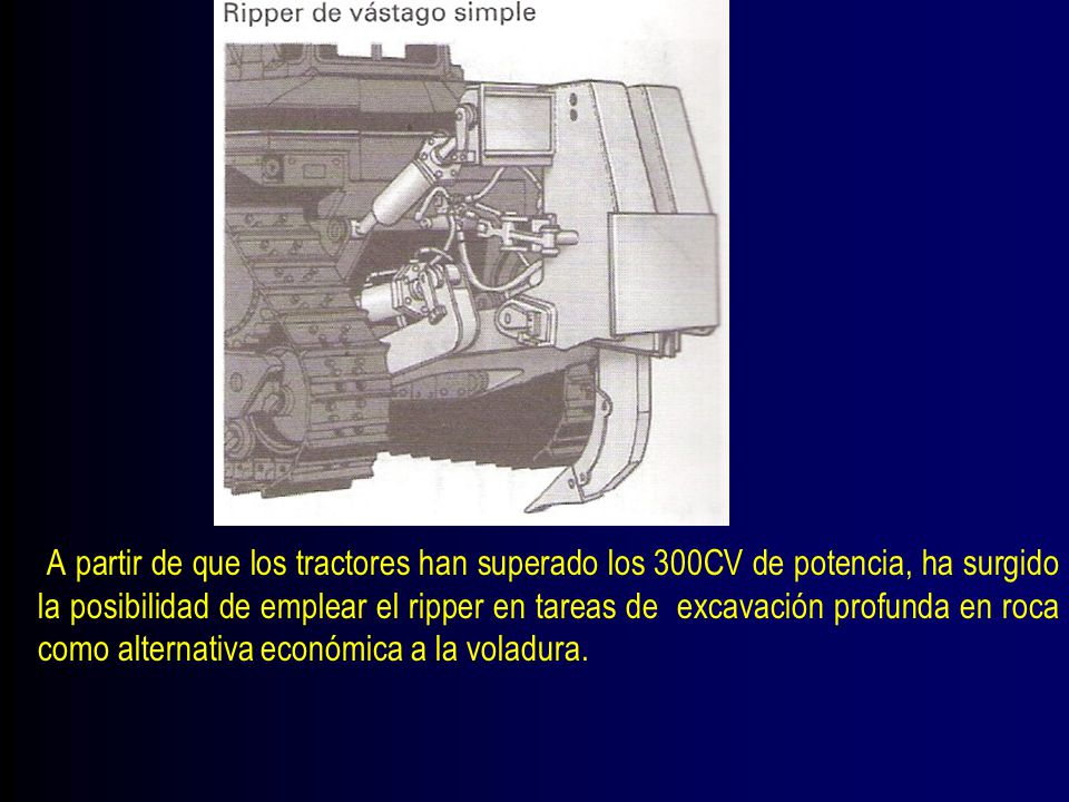 A partir de que los tractores han superado los 300CV de potencia, ha surgido la posibilidad de emplear el ripper en tareas de excavación profunda en roca como alternativa económica a la voladura.