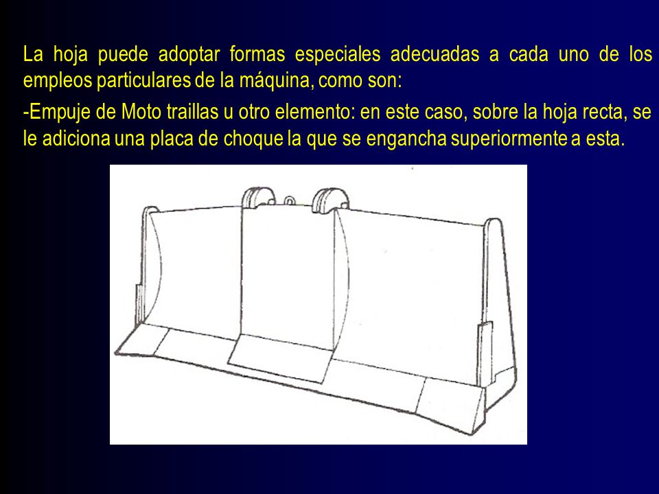 La hoja puede adoptar formas especiales adecuadas a cada uno de los empleos particulares de la máquina, como son: