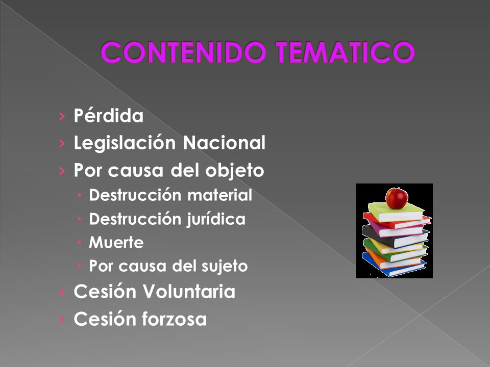 CONTENIDO TEMATICO Pérdida Legislación Nacional Por causa del objeto