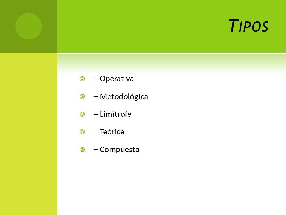 Tipos – Operativa – Metodológica – Limítrofe – Teórica – Compuesta