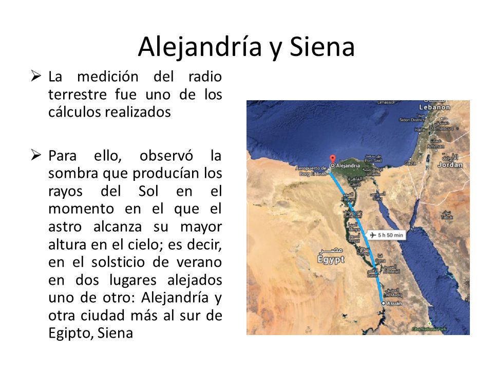Alejandría y Siena La medición del radio terrestre fue uno de los cálculos realizados.
