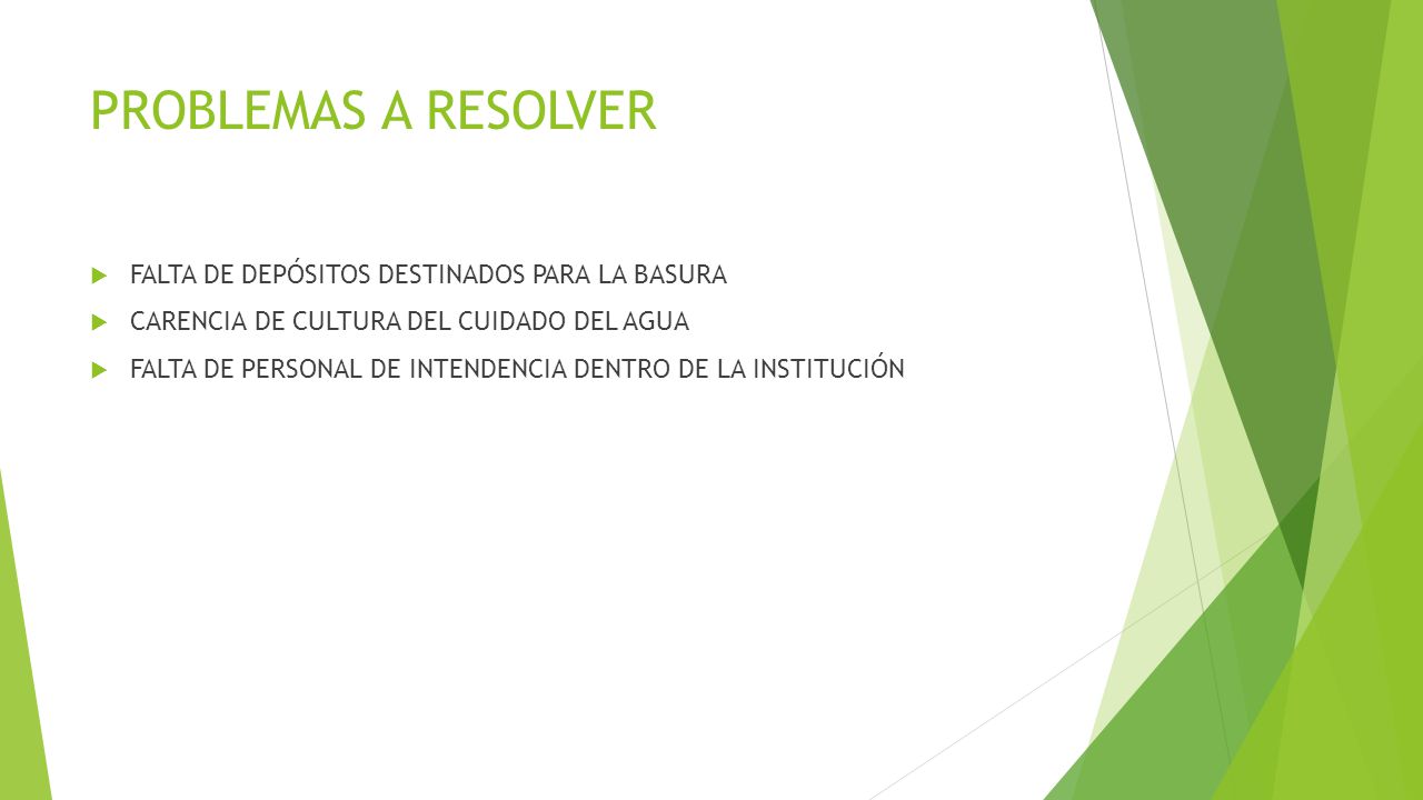 PROBLEMAS A RESOLVER FALTA DE DEPÓSITOS DESTINADOS PARA LA BASURA