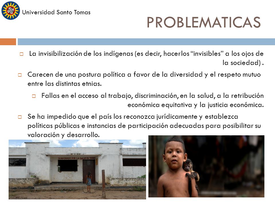 PROBLEMATICAS Universidad Santo Tomas. La invisibilización de los indígenas (es decir, hacerlos invisibles a los ojos de la sociedad) .