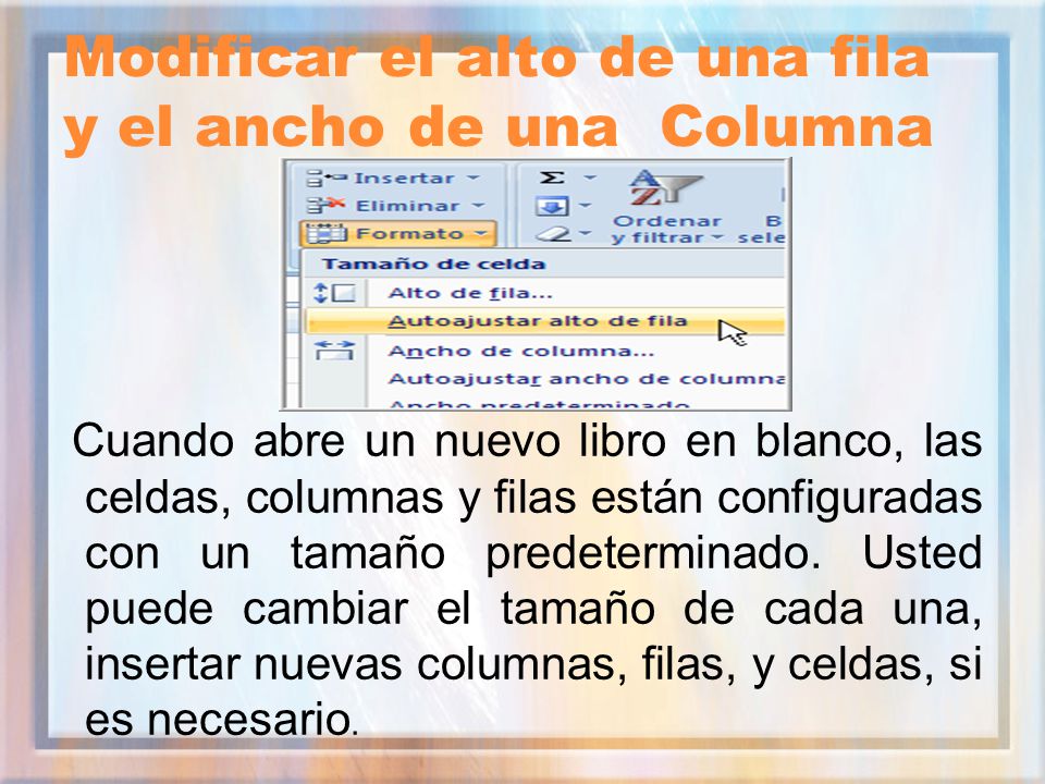 Modificar el alto de una fila y el ancho de una Columna
