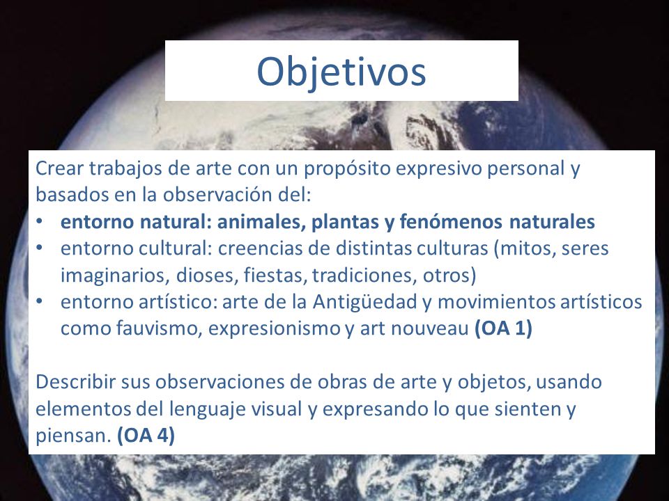 Objetivos Crear trabajos de arte con un propósito expresivo personal y basados en la observación del: