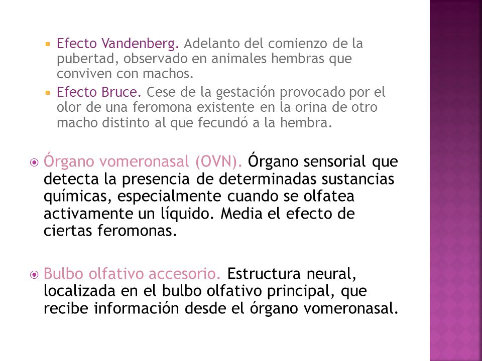 Efecto Vandenberg. Adelanto del comienzo de la pubertad, observado en animales hembras que conviven con machos.