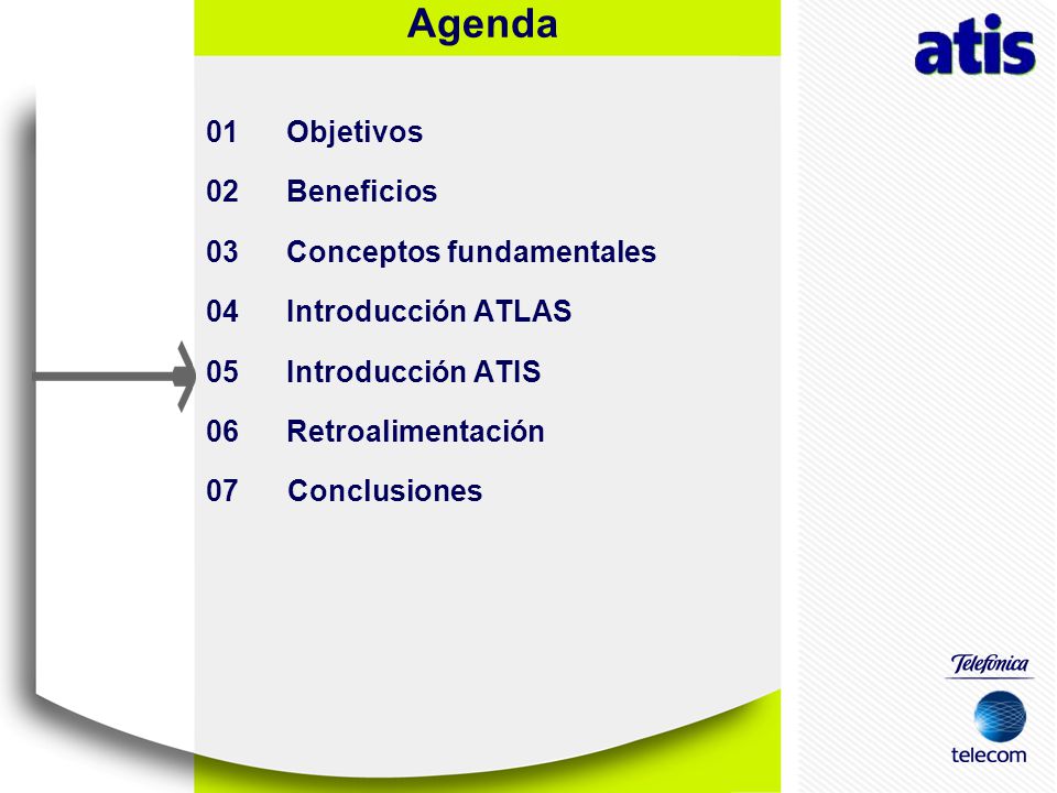 01 Objetivos 02 Beneficios. 03 Conceptos fundamentales. 04 Introducción ATLAS. 05 Introducción ATIS.
