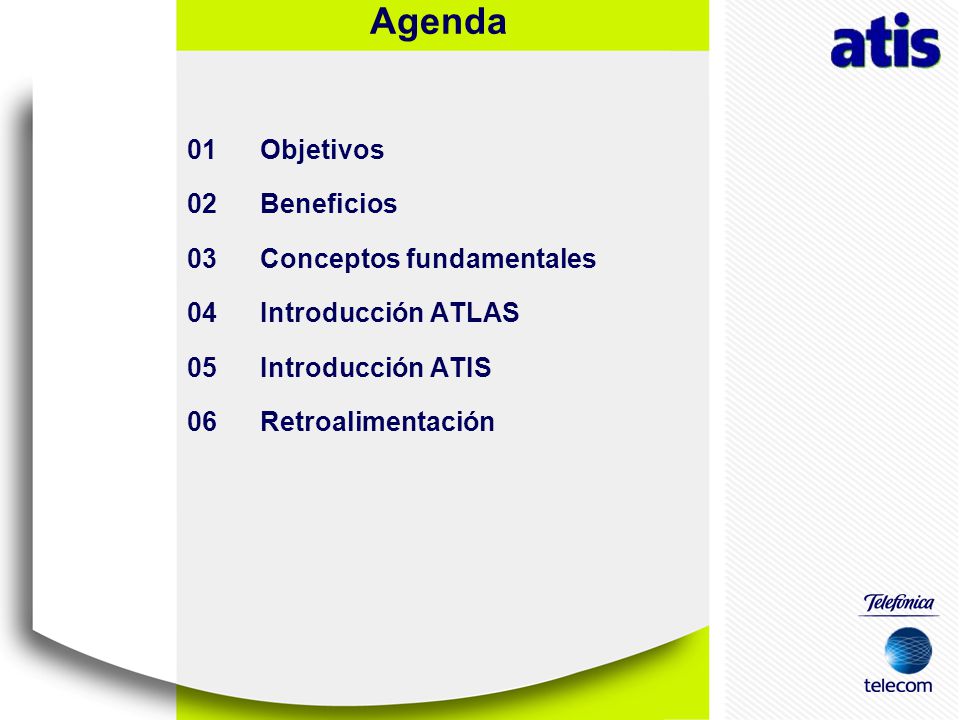01 Objetivos 02 Beneficios. 03 Conceptos fundamentales. 04 Introducción ATLAS. 05 Introducción ATIS.