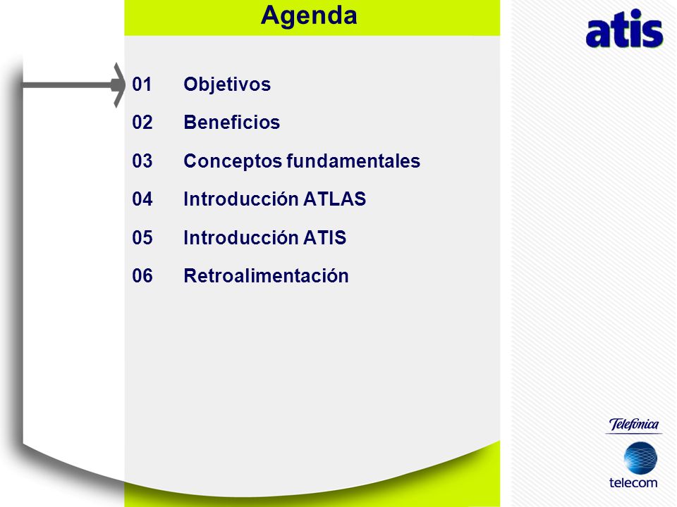 01 Objetivos 02 Beneficios. 03 Conceptos fundamentales. 04 Introducción ATLAS. 05 Introducción ATIS.