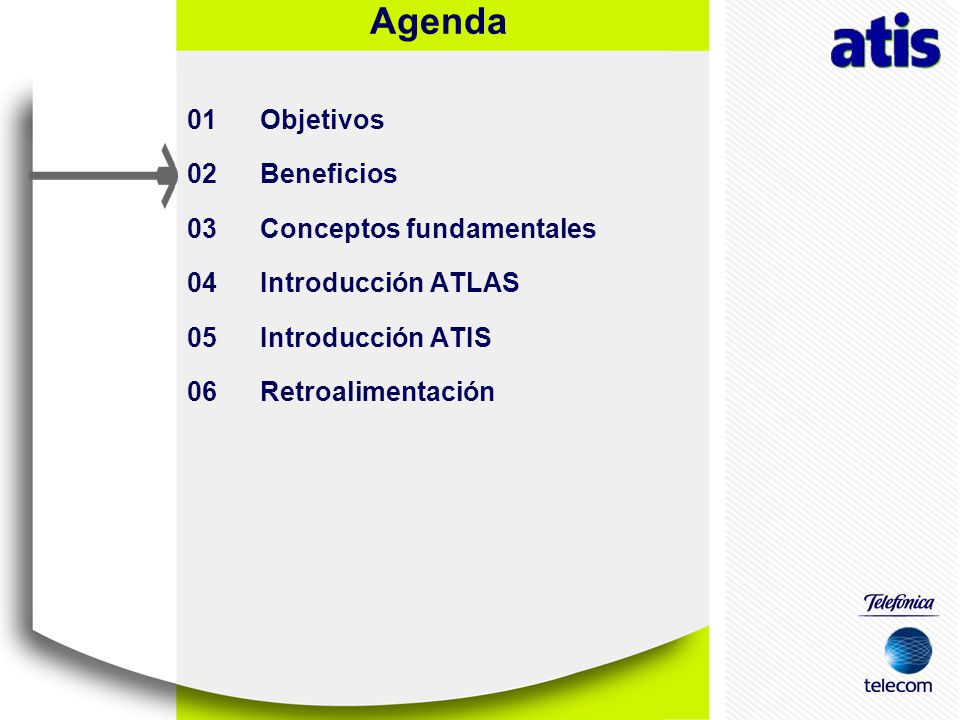 01 Objetivos 02 Beneficios. 03 Conceptos fundamentales. 04 Introducción ATLAS. 05 Introducción ATIS.