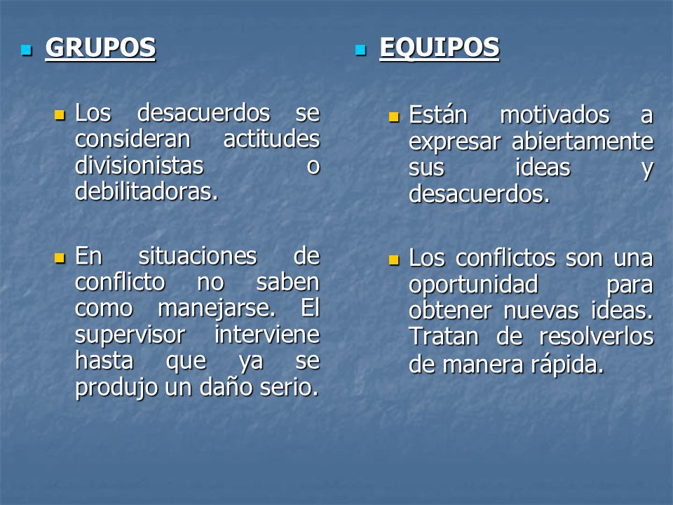GRUPOS Los desacuerdos se consideran actitudes divisionistas o debilitadoras.