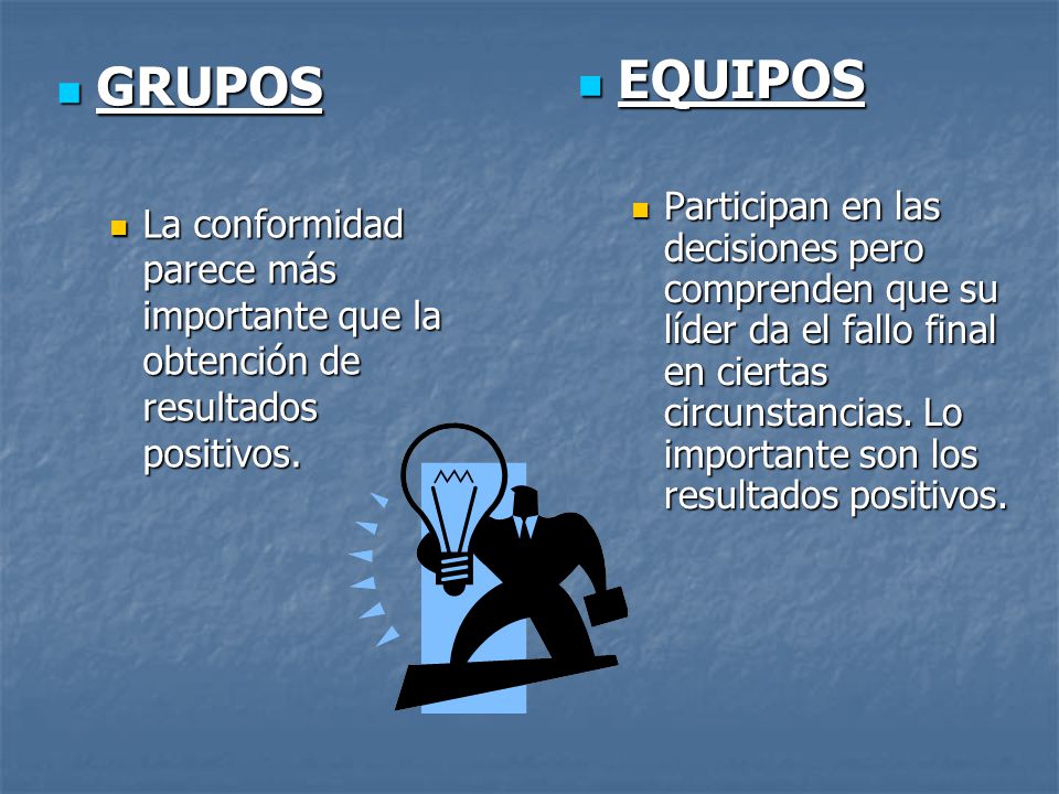 GRUPOS La conformidad parece más importante que la obtención de resultados positivos. EQUIPOS.