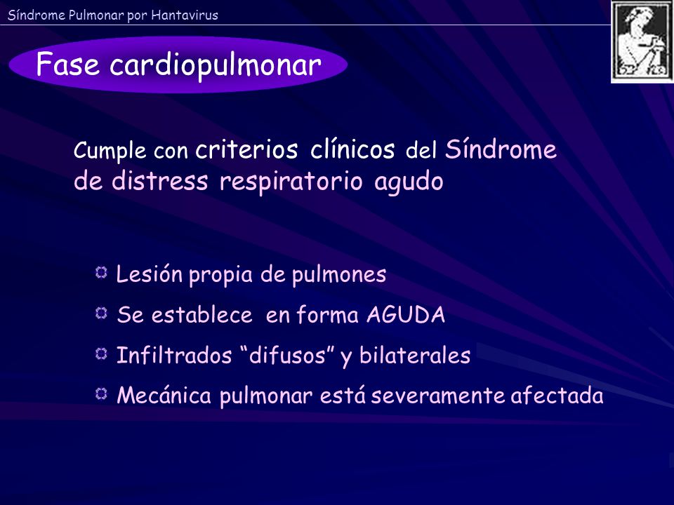 Fase cardiopulmonar Cumple con criterios clínicos del Síndrome de distress respiratorio agudo. Lesión propia de pulmones.