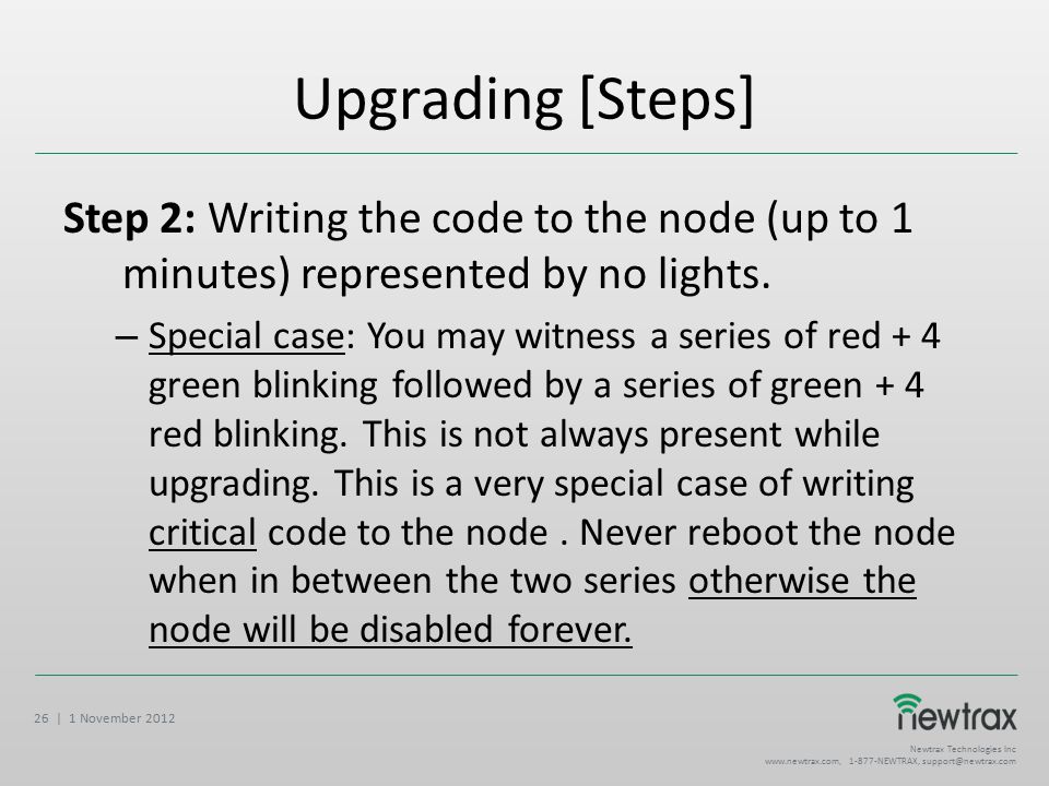 Upgrading [Steps] Step 2: Writing the code to the node (up to 1 minutes) represented by no lights.