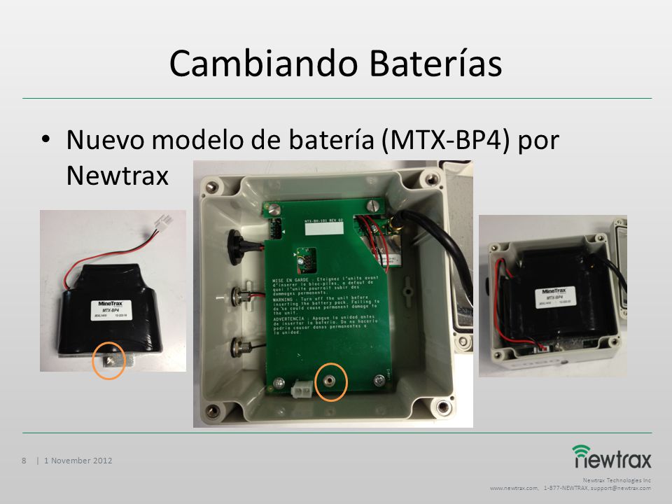 Cambiando Baterías Nuevo modelo de batería (MTX-BP4) por Newtrax