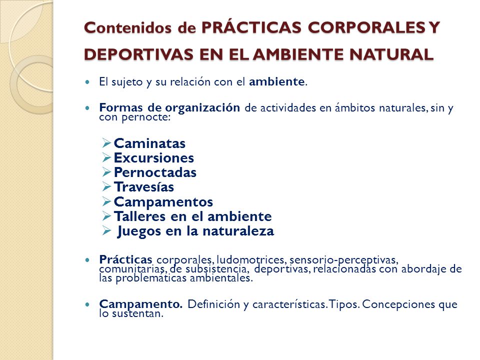 Contenidos de PRÁCTICAS CORPORALES Y DEPORTIVAS EN EL AMBIENTE NATURAL