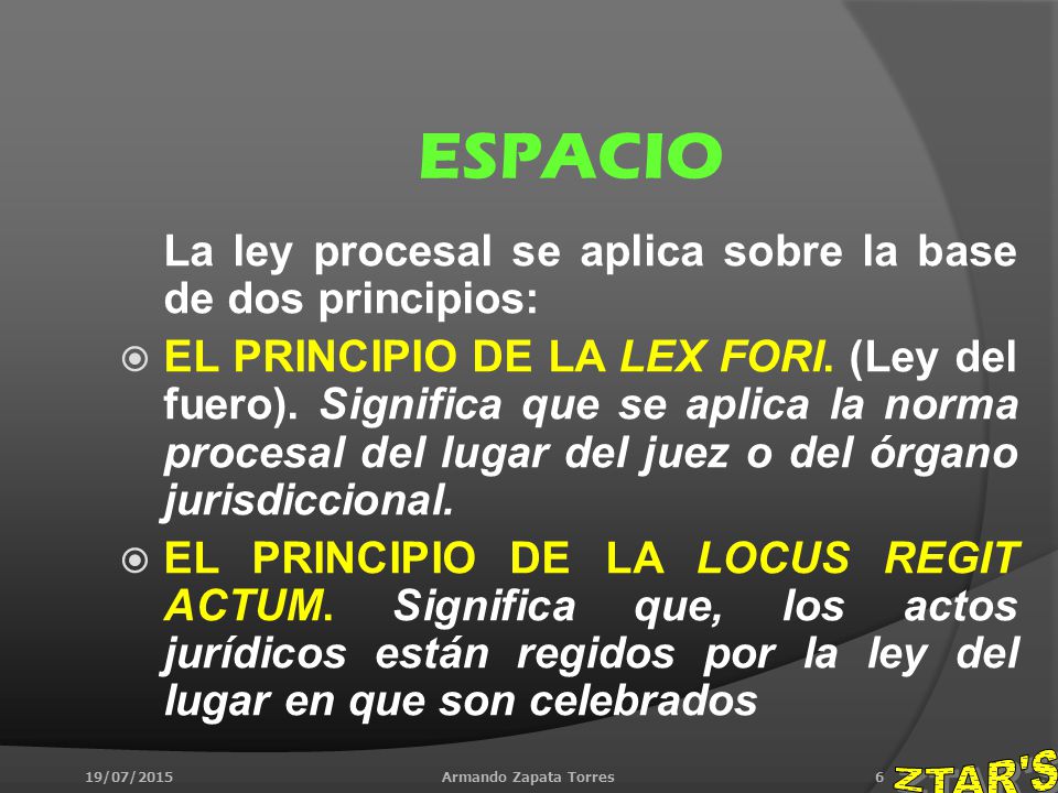 ESPACIO La ley procesal se aplica sobre la base de dos principios: