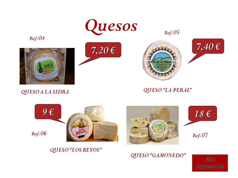 Quesos 7,40 € 7,20 € 9 € 18 € QUESO LA PERAL QUESO A LA SIDRA