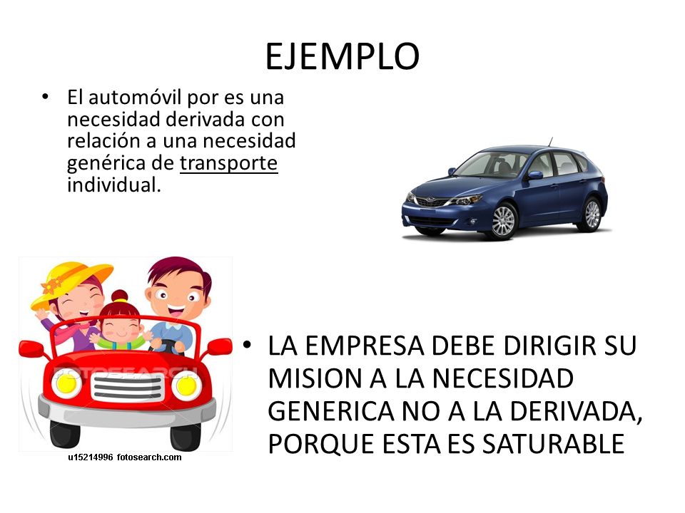 EJEMPLO El automóvil por es una necesidad derivada con relación a una necesidad genérica de transporte individual.