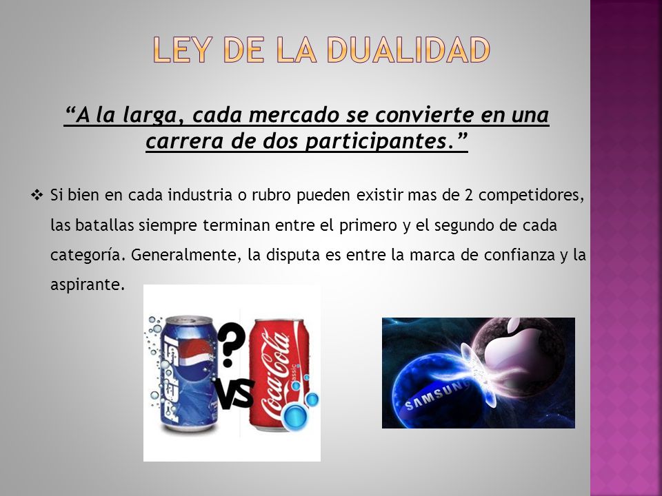 Ley de la dualidad A la larga, cada mercado se convierte en una carrera de dos participantes.