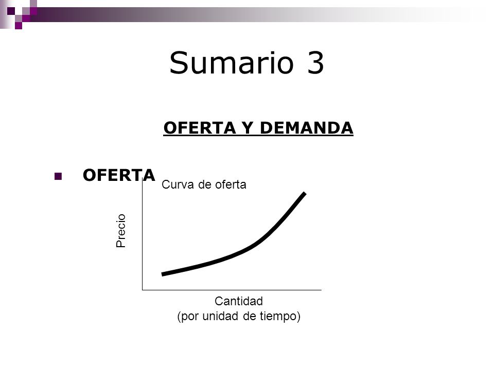 Sumario 3 OFERTA Y DEMANDA OFERTA Curva de oferta Precio Cantidad