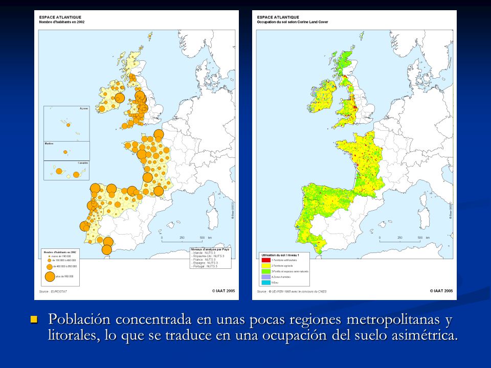 Población concentrada en unas pocas regiones metropolitanas y litorales, lo que se traduce en una ocupación del suelo asimétrica.