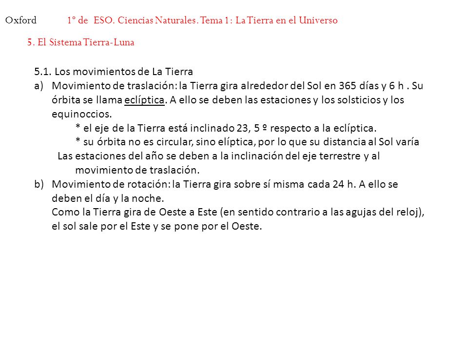 1º de ESO. Ciencias Naturales. Tema 1: La Tierra en el Universo