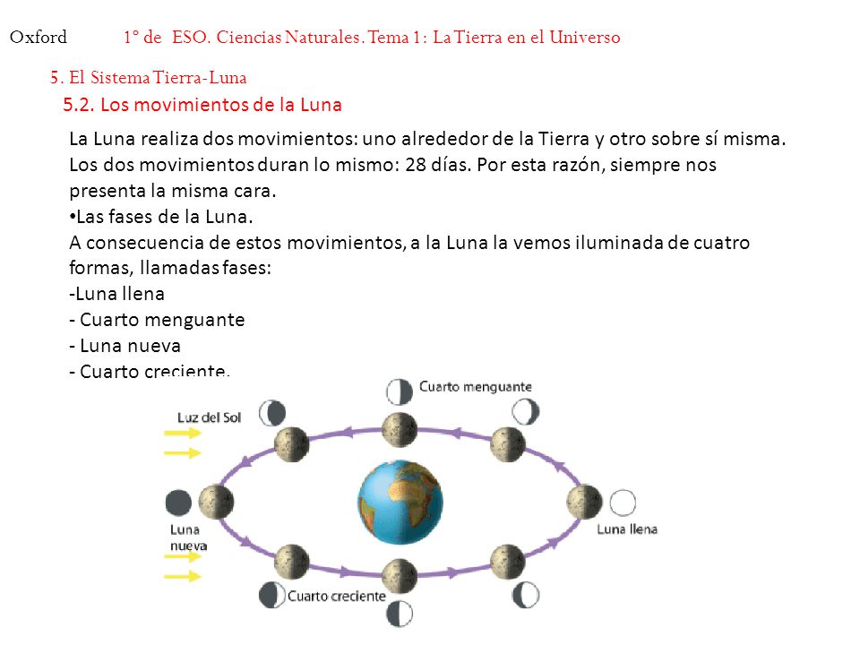 Oxford 1º de ESO. Ciencias Naturales. Tema 1: La Tierra en el Universo. 5. El Sistema Tierra-Luna.