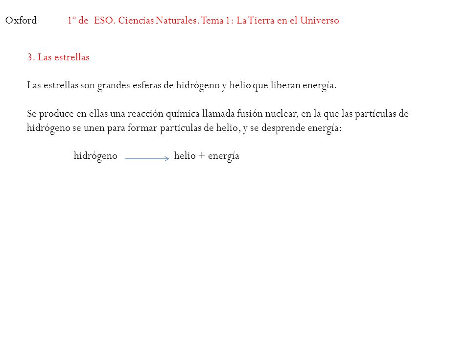 Oxford 1º de ESO. Ciencias Naturales. Tema 1: La Tierra en el Universo. 3. Las estrellas.