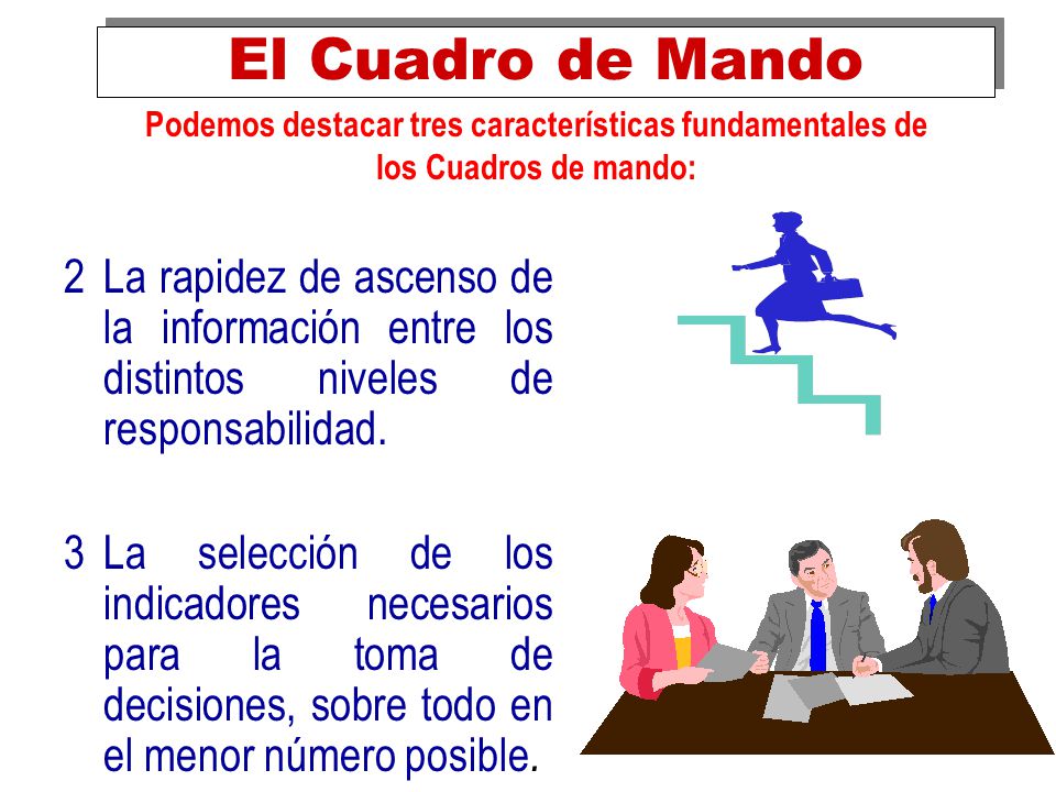 El Cuadro de Mando Podemos destacar tres características fundamentales de los Cuadros de mando: