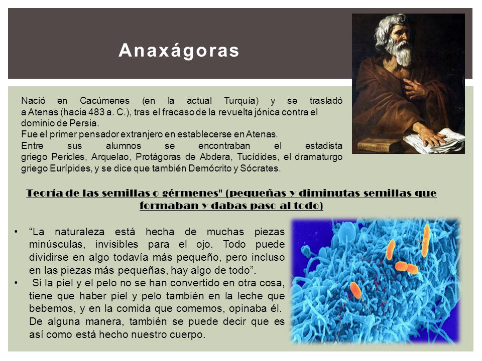 Anaxágoras Nació en Cacúmenes (en la actual Turquía) y se trasladó a Atenas (hacia 483 a. C.), tras el fracaso de la revuelta jónica contra el.