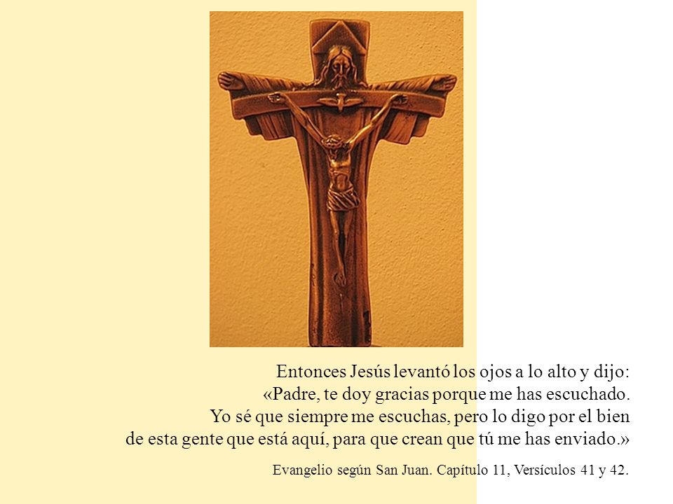 Entonces Jesús levantó los ojos a lo alto y dijo: «Padre, te doy gracias porque me has escuchado.