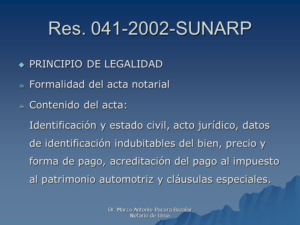 Dr. Marco Antonio Pacora Bazalar Notario de Lima