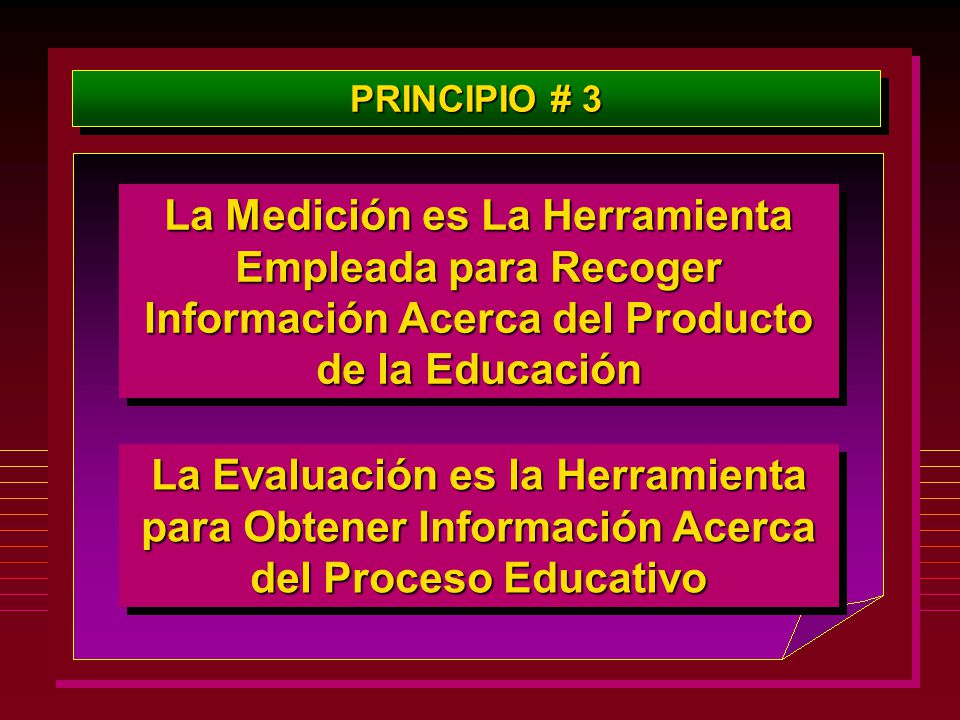 PRINCIPIO # 3 La Medición es La Herramienta Empleada para Recoger Información Acerca del Producto de la Educación.