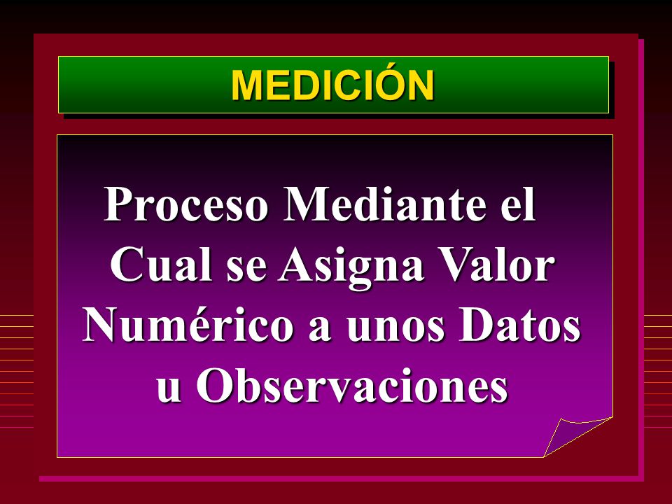 MEDICIÓN Proceso Mediante el Cual se Asigna Valor Numérico a unos Datos u Observaciones