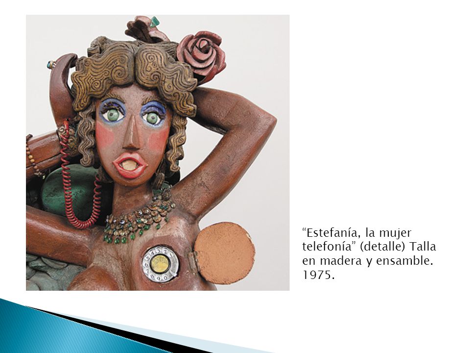 Estefanía, la mujer telefonía (detalle) Talla en madera y ensamble