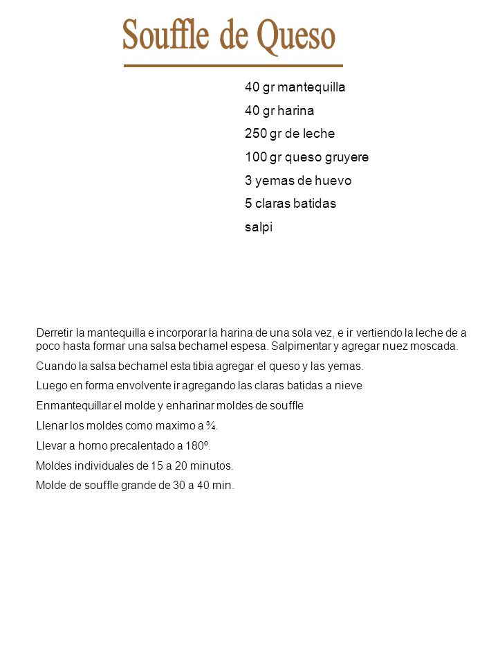 Souffle de Queso 40 gr mantequilla 40 gr harina 250 gr de leche