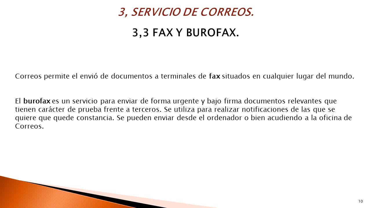 3, SERVICIO DE CORREOS. 3,3 FAX Y BUROFAX.