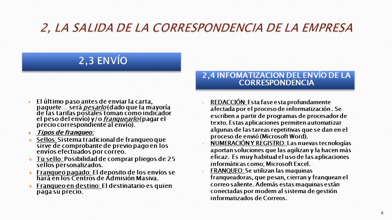 2, LA SALIDA DE LA CORRESPONDENCIA DE LA EMPRESA