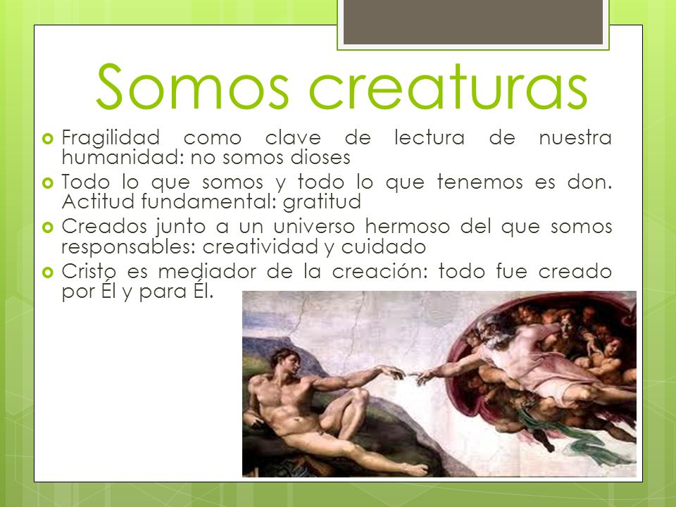 Somos creaturas Fragilidad como clave de lectura de nuestra humanidad: no somos dioses.