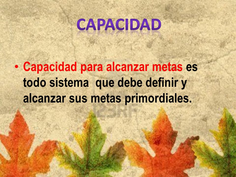 CAPACIDAD Capacidad para alcanzar metas es todo sistema que debe definir y alcanzar sus metas primordiales.