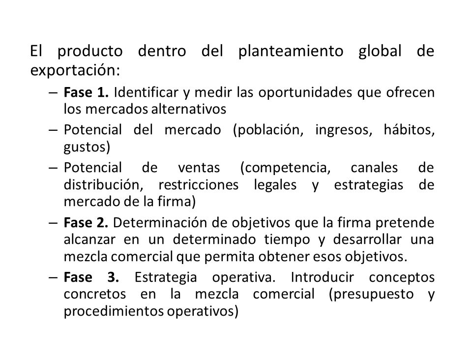 El producto dentro del planteamiento global de exportación: