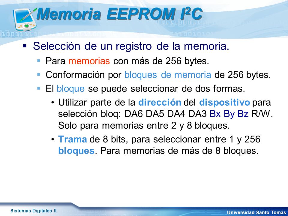 Memoria EEPROM I2C Selección de un registro de la memoria.