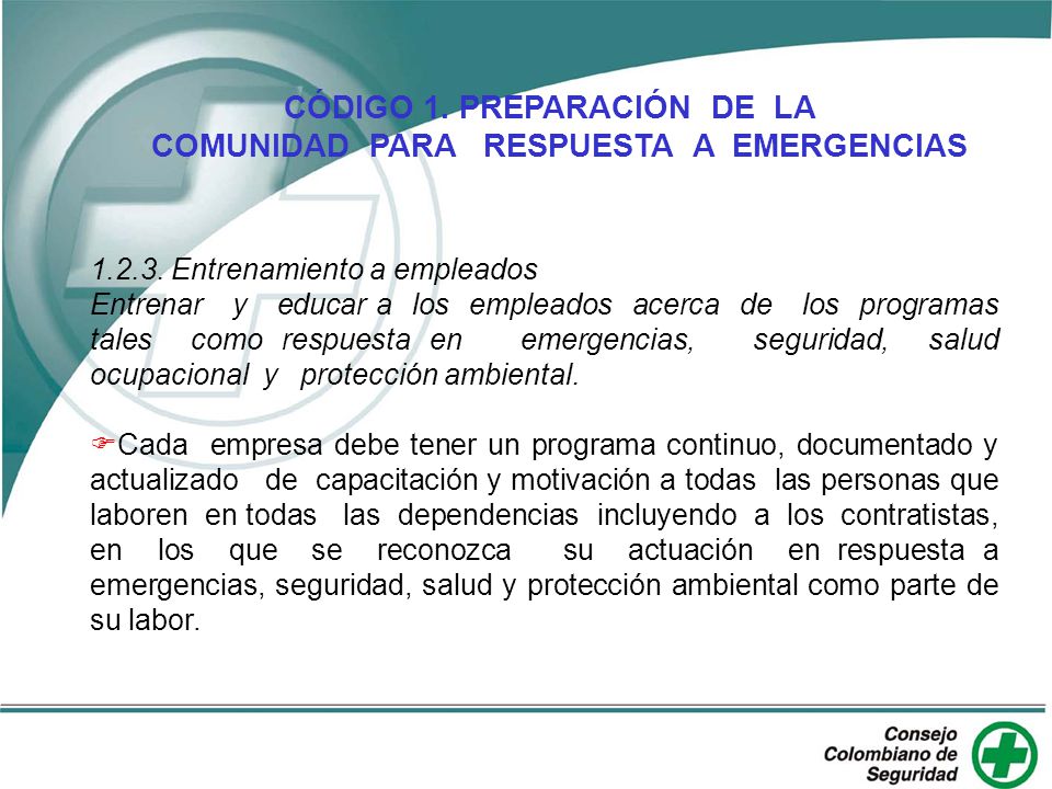 CÓDIGO 1. PREPARACIÓN DE LA COMUNIDAD PARA RESPUESTA A EMERGENCIAS