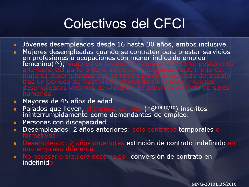 Colectivos del CFCI Jóvenes desempleados desde 16 hasta 30 años, ambos inclusive.