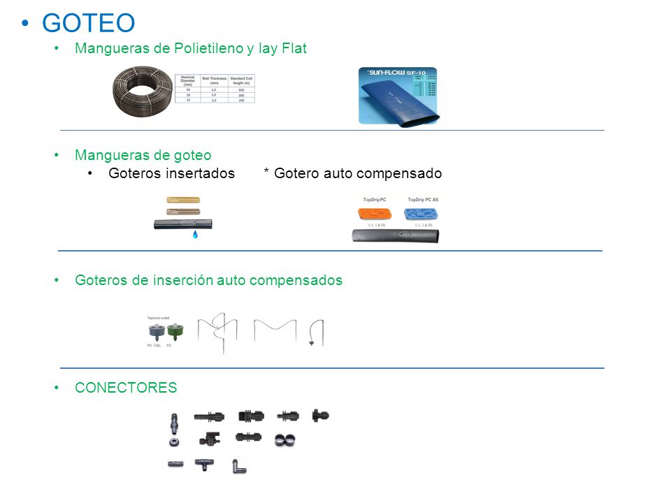 GOTEO Mangueras de Polietileno y lay Flat Mangueras de goteo