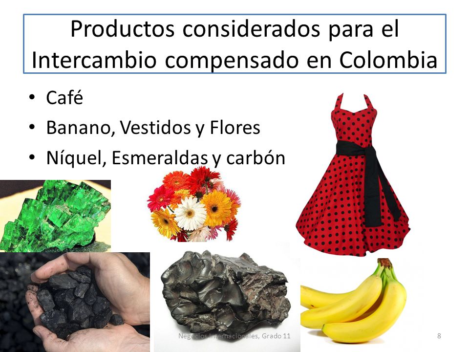 Productos considerados para el Intercambio compensado en Colombia