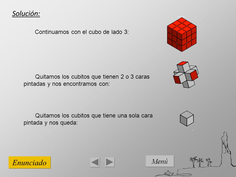 Solución: Enunciado Menú Continuamos con el cubo de lado 3: