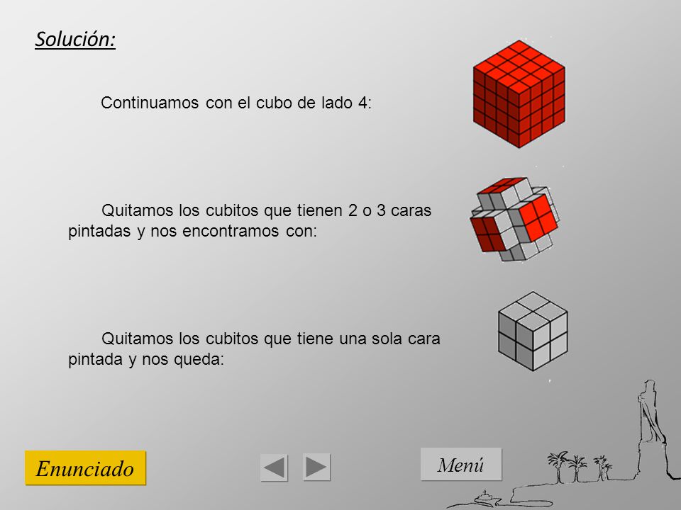 Solución: Enunciado Menú Continuamos con el cubo de lado 4: