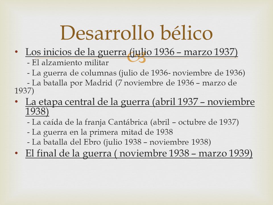 Desarrollo bélico Los inicios de la guerra (julio 1936 – marzo 1937)